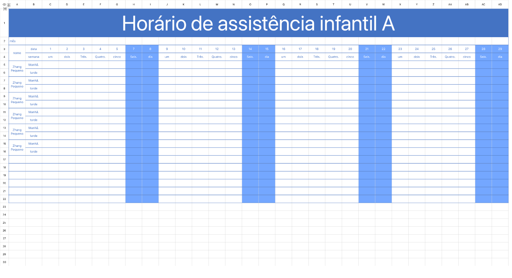 Horário de assistência ao jardim de infância